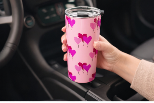 20oz Heart Balloon Tumbler — Pink Heart Travel Cup