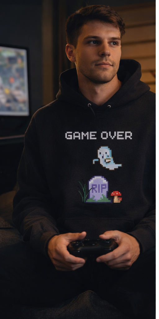 👻Game Over Pixel Ghost Hoodie | Cozy Gamer Sweatshirt 👻