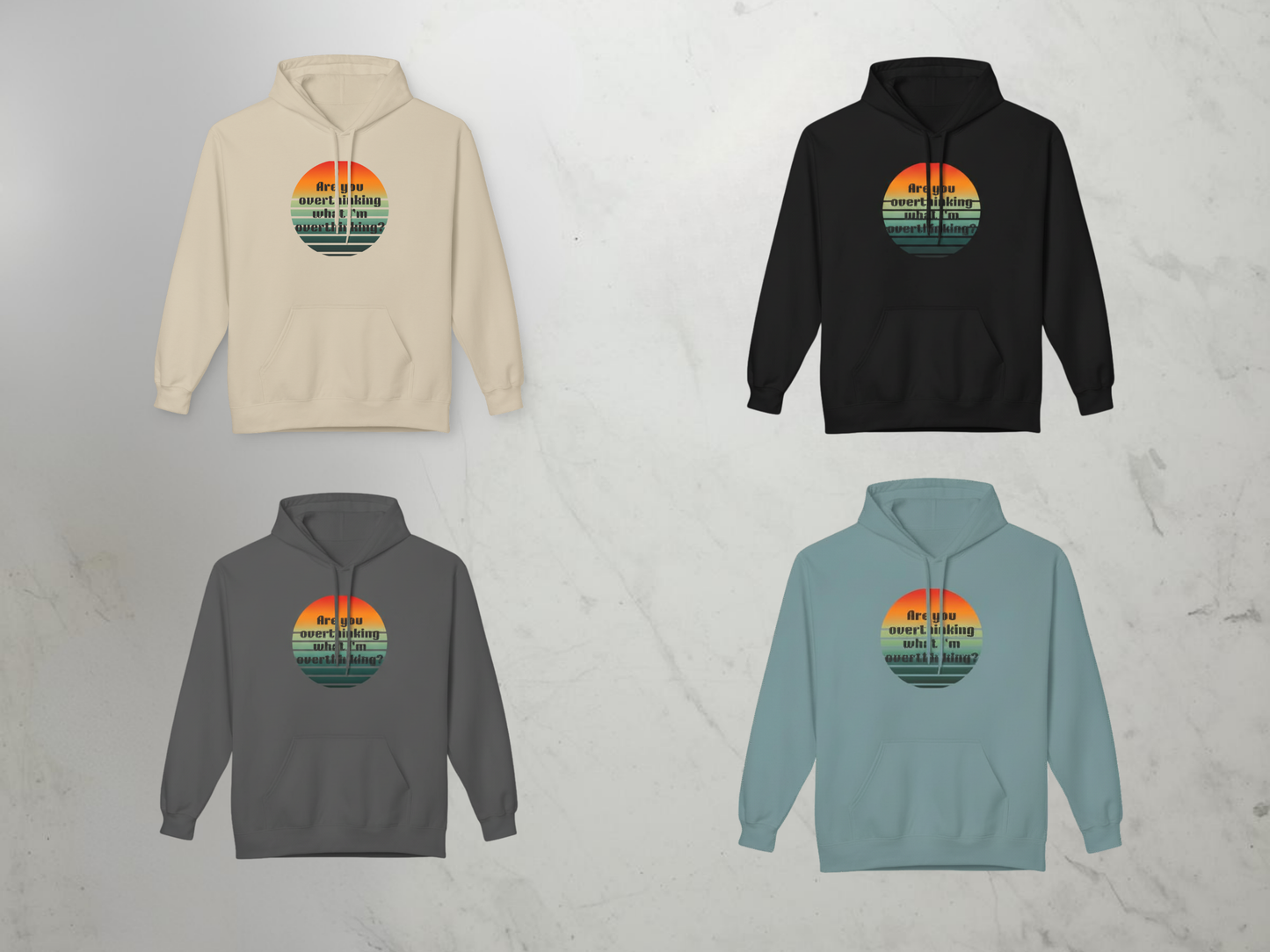 🧠 Are You Overthinking Hoodie – Retro Sunset Graphic, Cozy Anxiety Humor Sweatshirt 🧠