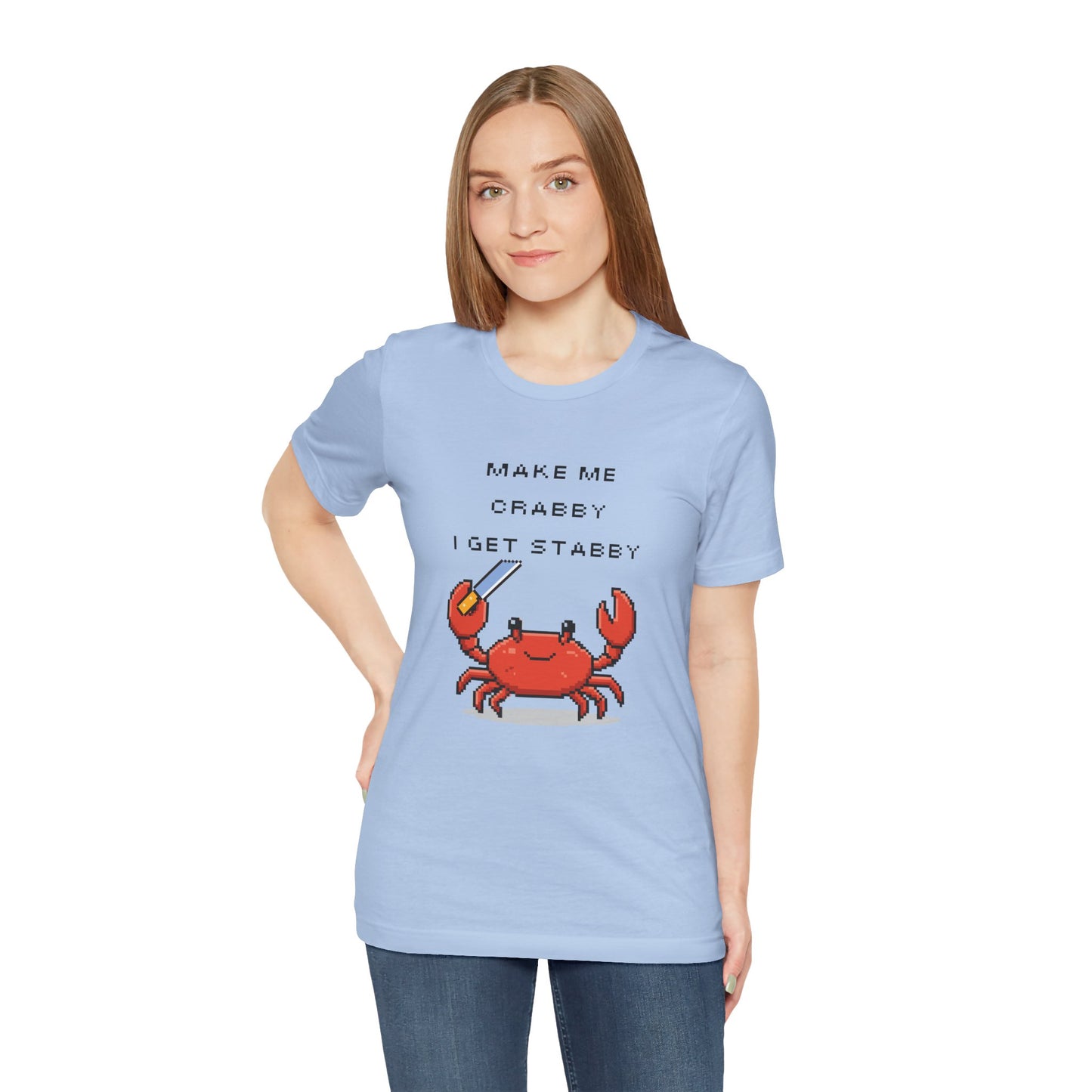 Make Me Crabby I Get Stabby crab graphic T-Shirt | Cute Pixel Crab tee