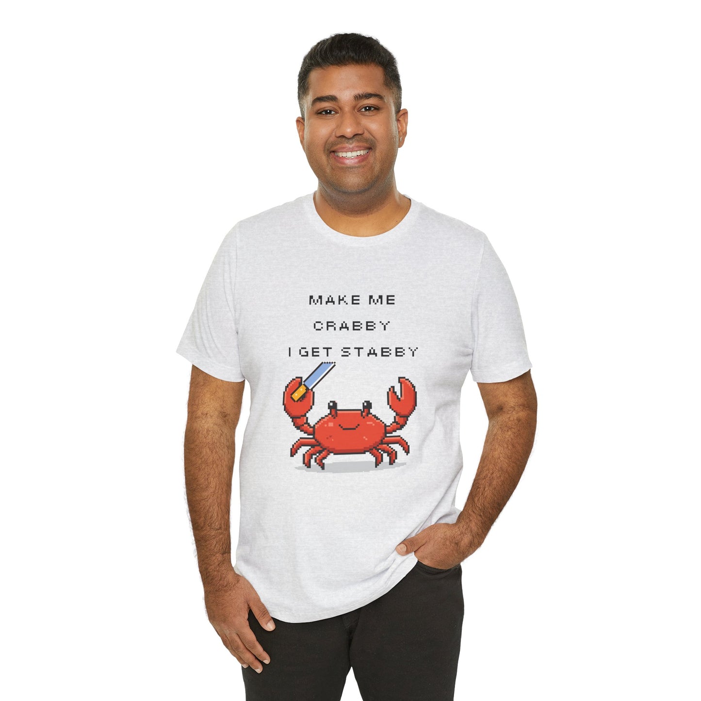 Make Me Crabby I Get Stabby crab graphic T-Shirt | Cute Pixel Crab tee