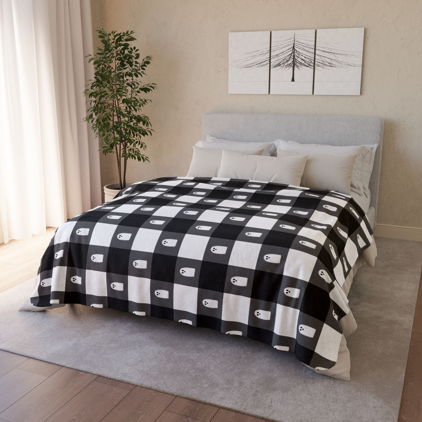 👻 Ghost Buffalo Plaid Fleece Sherpa Blanket — Cozy Ghost Plaid 👻