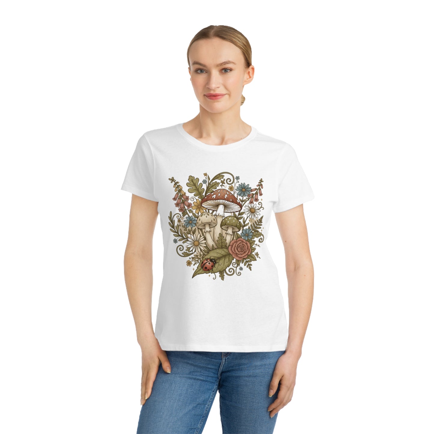 Mushroom Floral Illustration T-Shirt | Botanical Mushroom Art, Wildflower Garden Tee