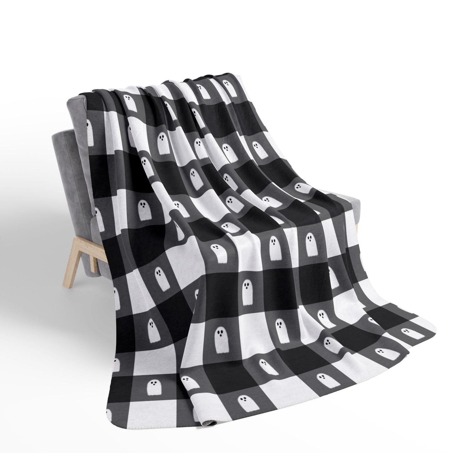 👻 Ghost Buffalo Plaid Fleece Sherpa Blanket — Cozy Ghost Plaid 👻