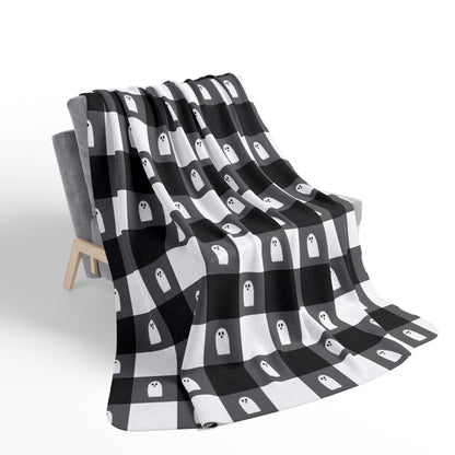👻 Ghost Buffalo Plaid Fleece Sherpa Blanket — Cozy Ghost Plaid 👻