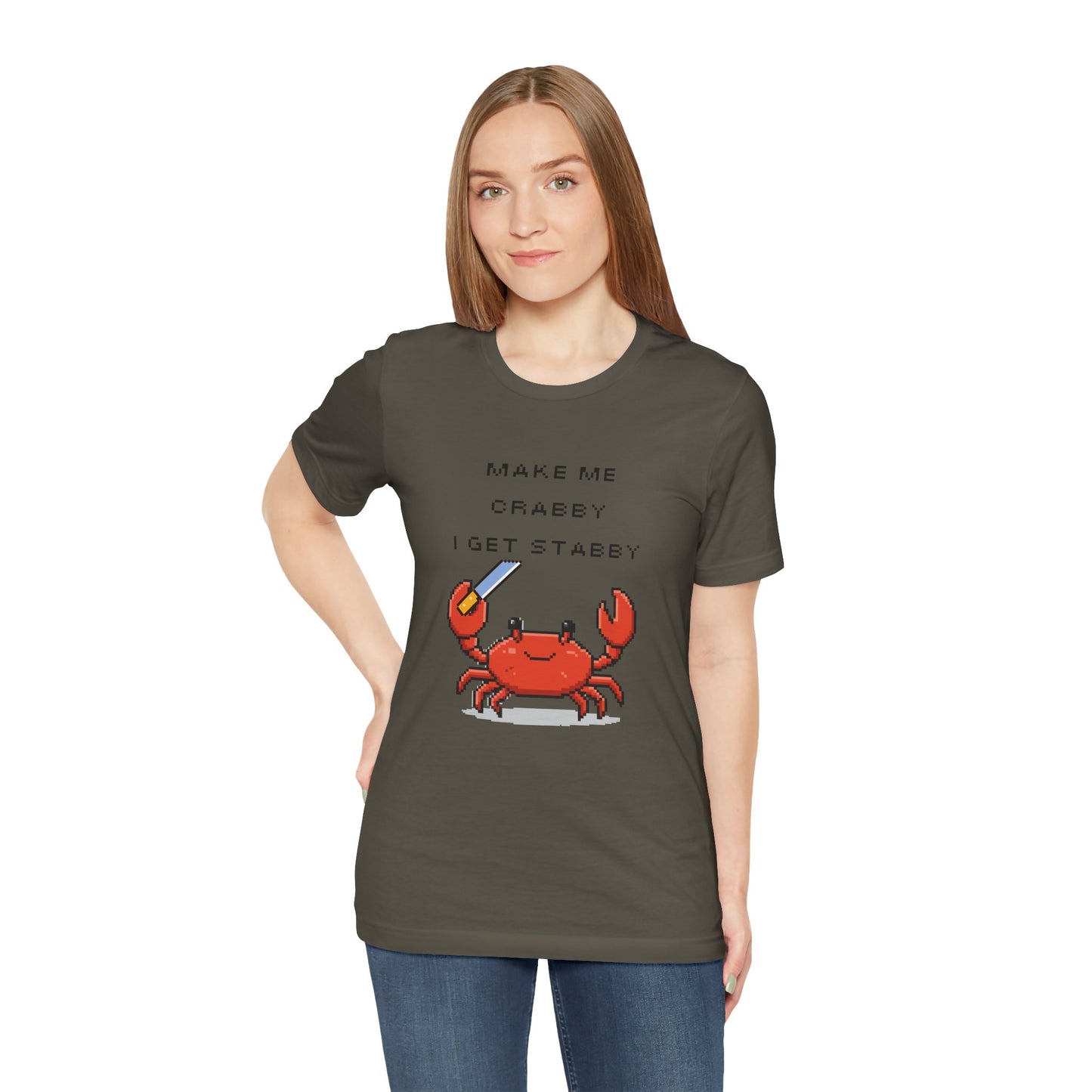 Make Me Crabby I Get Stabby crab graphic T-Shirt | Cute Pixel Crab tee