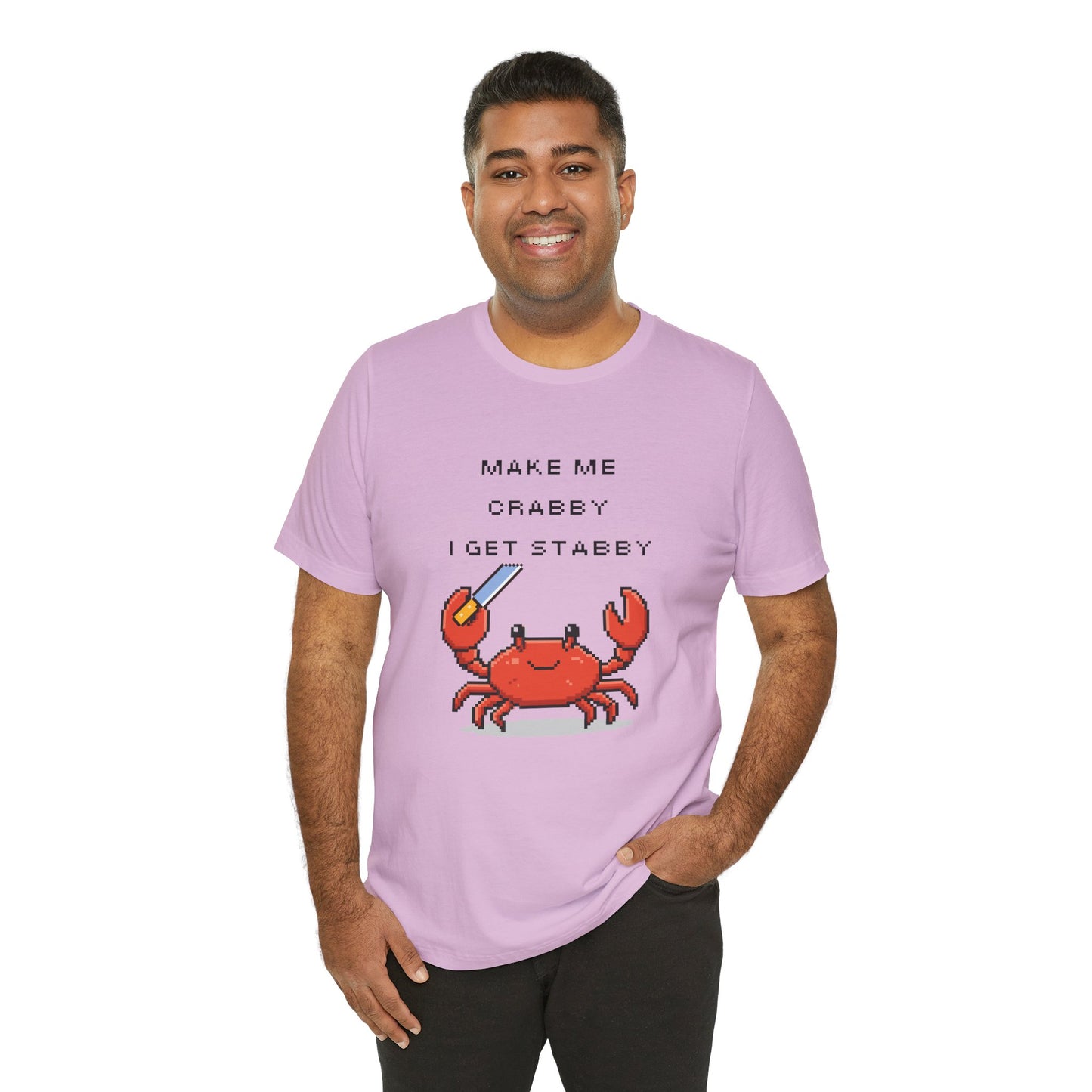 Make Me Crabby I Get Stabby crab graphic T-Shirt | Cute Pixel Crab tee