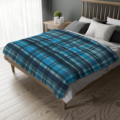 ✨ Blue Plaid Velveteen Blanket – Cozy Cabin Throw for Couch, Bed & Reading Nook | Soft Microfiber Plaid Blanket ✨