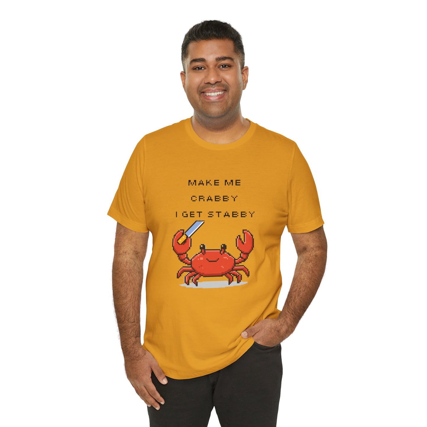 Make Me Crabby I Get Stabby crab graphic T-Shirt | Cute Pixel Crab tee