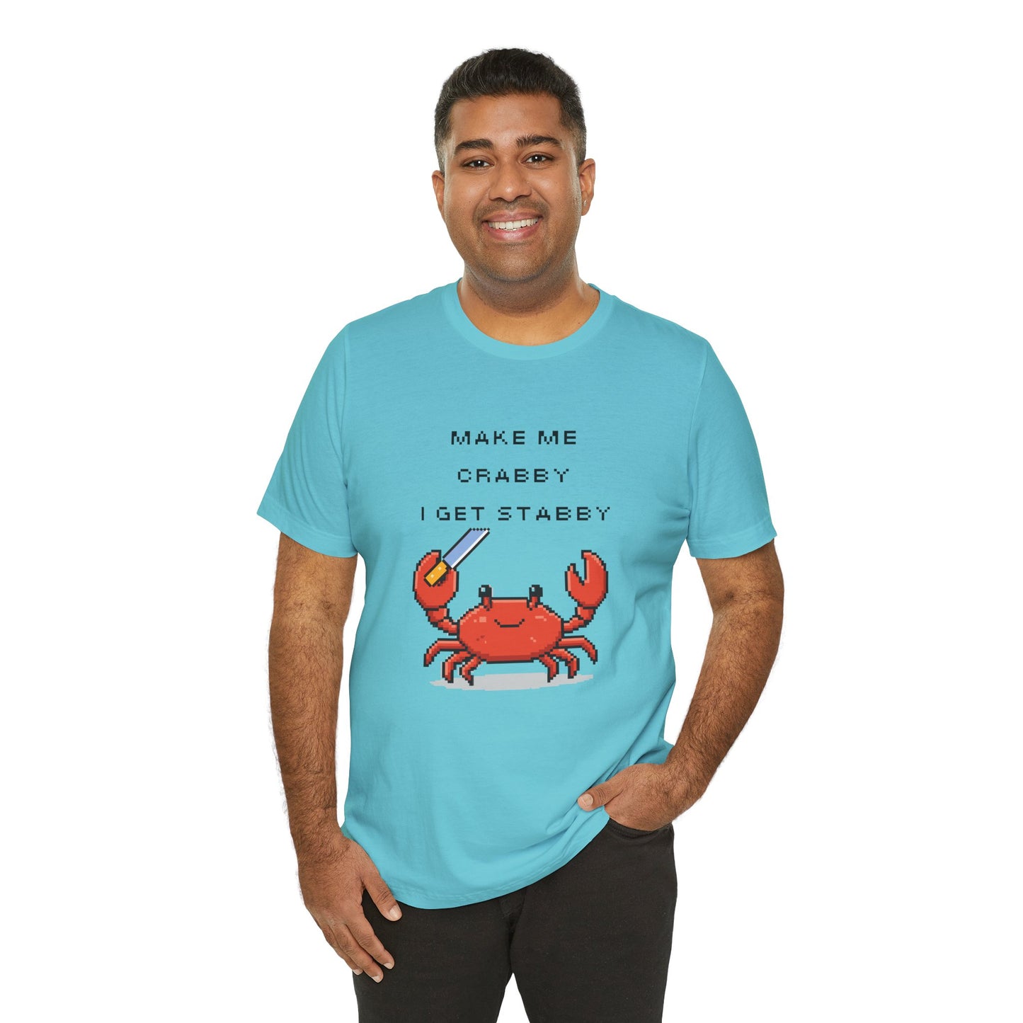 Make Me Crabby I Get Stabby crab graphic T-Shirt | Cute Pixel Crab tee