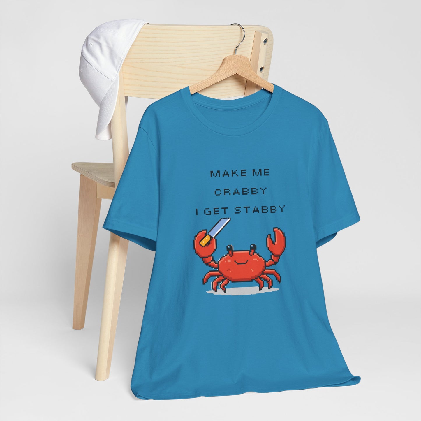 Make Me Crabby I Get Stabby crab graphic T-Shirt | Cute Pixel Crab tee