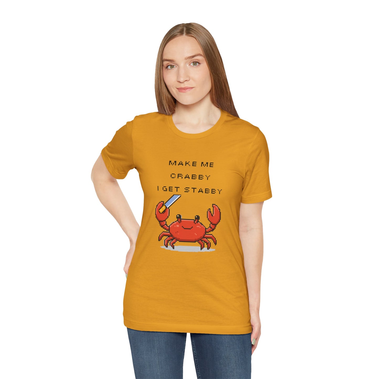 Make Me Crabby I Get Stabby crab graphic T-Shirt | Cute Pixel Crab tee