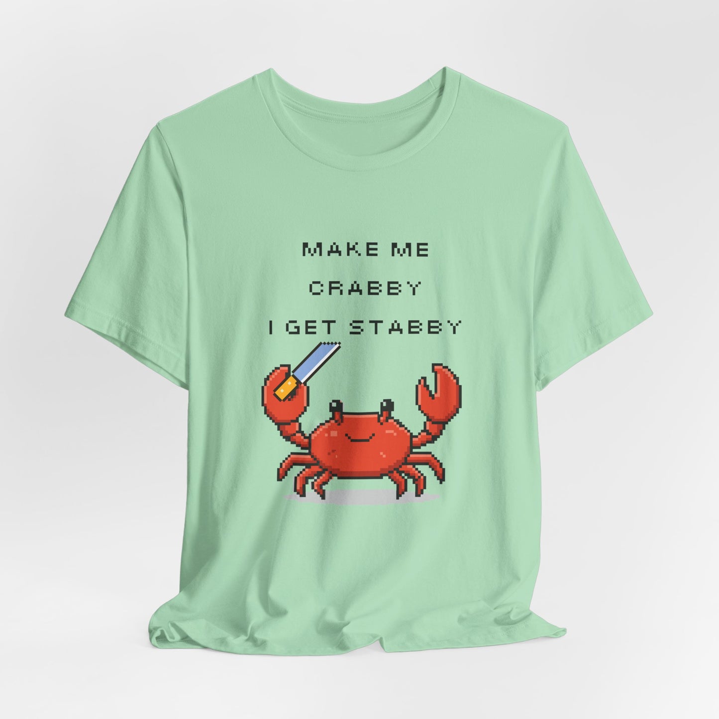 Make Me Crabby I Get Stabby crab graphic T-Shirt | Cute Pixel Crab tee