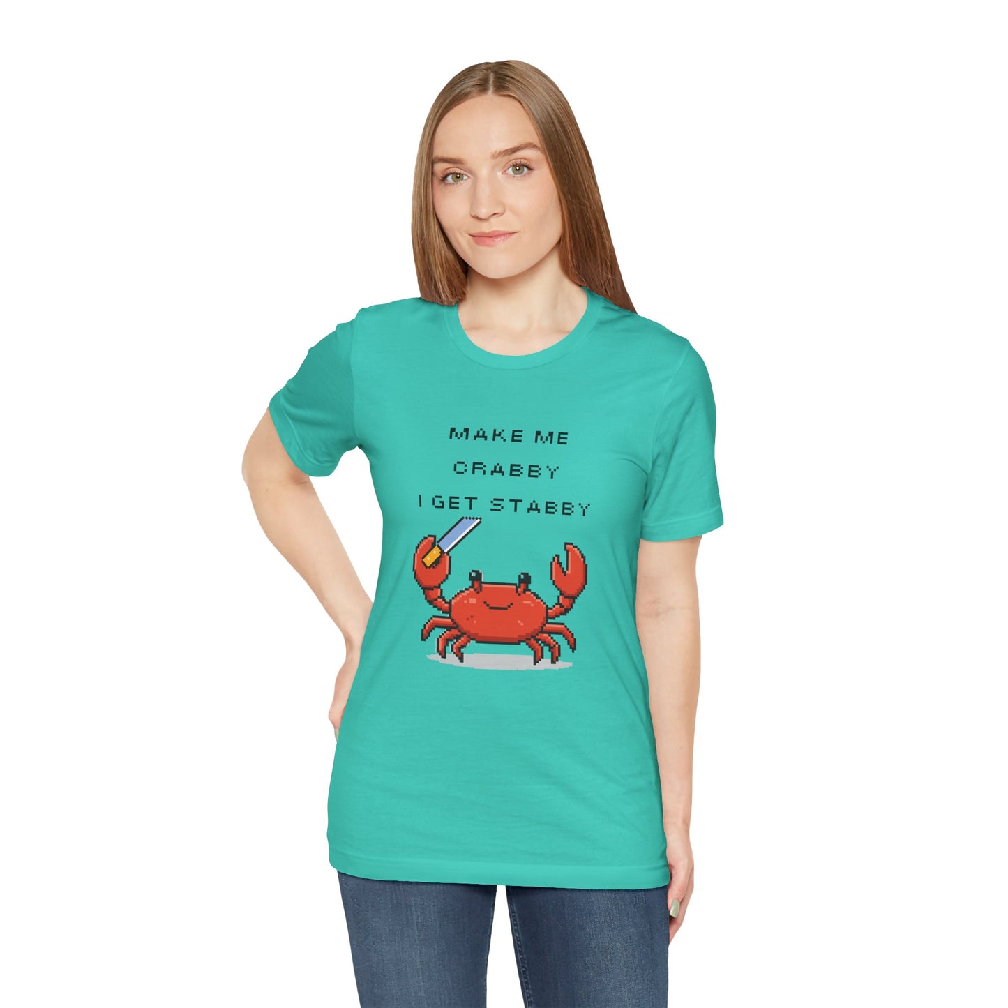 Make Me Crabby I Get Stabby crab graphic T-Shirt | Cute Pixel Crab tee