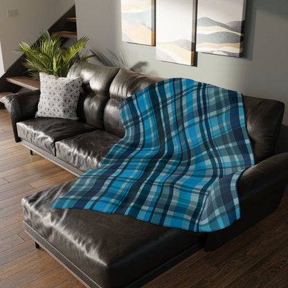 ✨ Blue Plaid Velveteen Blanket – Cozy Cabin Throw for Couch, Bed & Reading Nook | Soft Microfiber Plaid Blanket ✨