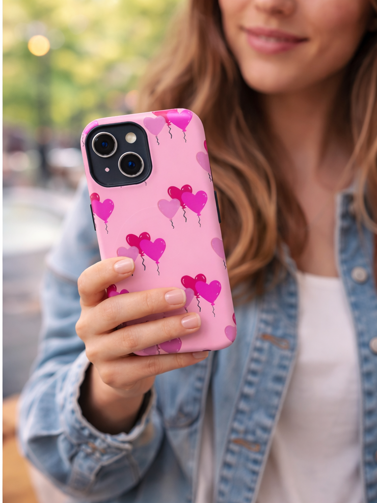 Pink Heart Balloon iPhone Case— Cute MagSafe Protective Phone Cover