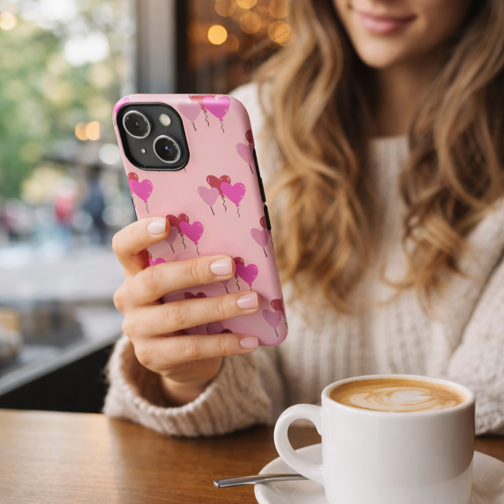 Pink Heart Balloon iPhone Case— Cute MagSafe Protective Phone Cover
