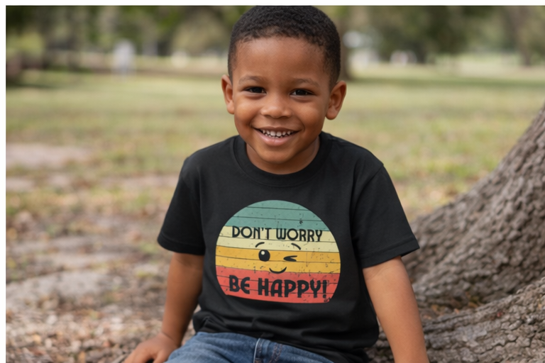 Kid's Retro Smiley Tee-"Don't Worry Be Happy"