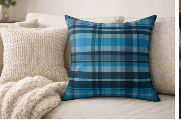 ✨ Blue Plaid Throw Pillow — Cozy Tartan Cushion for Couch, Cabin or Rustic Home Decor ✨