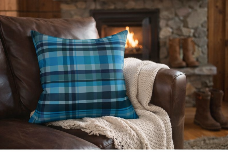 ✨ Blue Plaid Throw Pillow — Cozy Tartan Cushion for Couch, Cabin or Rustic Home Decor ✨