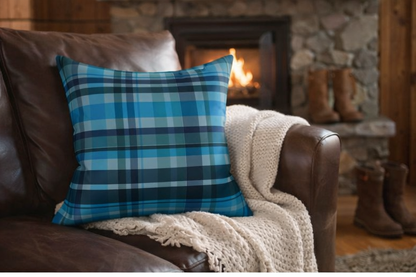✨ Blue Plaid Throw Pillow — Cozy Tartan Cushion for Couch, Cabin or Rustic Home Decor ✨