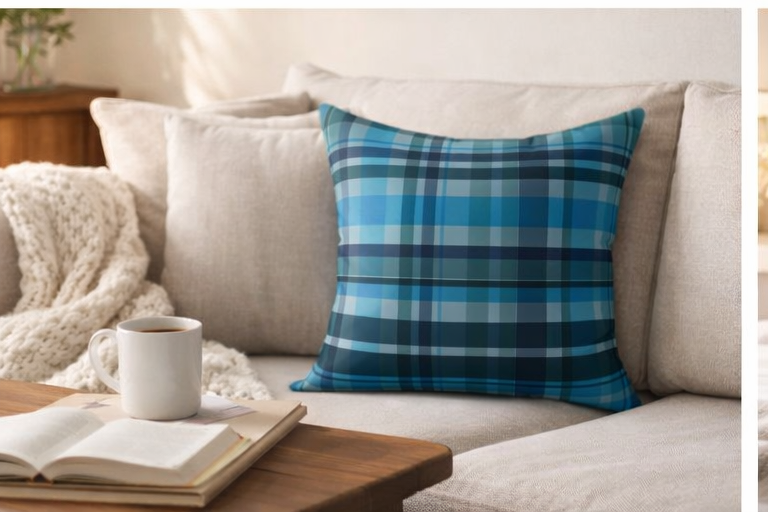 ✨ Blue Plaid Throw Pillow — Cozy Tartan Cushion for Couch, Cabin or Rustic Home Decor ✨