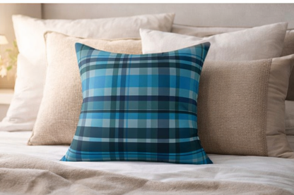 ✨ Blue Plaid Throw Pillow — Cozy Tartan Cushion for Couch, Cabin or Rustic Home Decor ✨