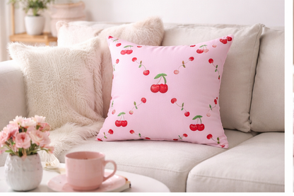 🍒 Pink Cherry Lattice Pattern Throw Pillow 🍒