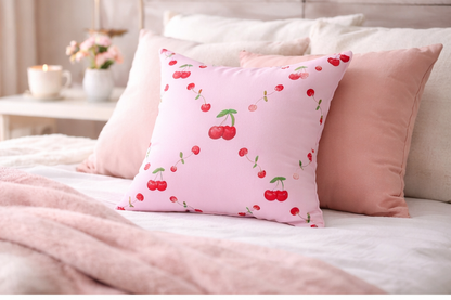 🍒 Pink Cherry Lattice Pattern Throw Pillow 🍒