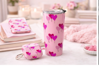 20oz Heart Balloon Tumbler — Pink Heart Travel Cup