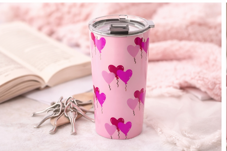 20oz Heart Balloon Tumbler — Pink Heart Travel Cup