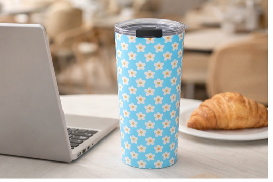 Daisy Blue Travel Mug – Cute Floral Tumbler 🌼