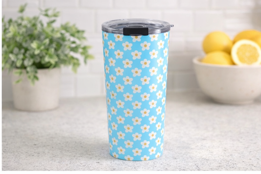 Daisy Blue Travel Mug – Cute Floral Tumbler 🌼