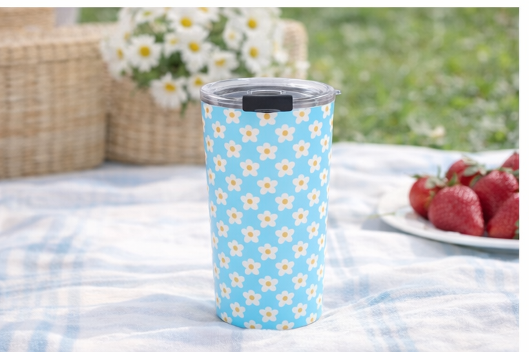Daisy Blue Travel Mug – Cute Floral Tumbler 🌼