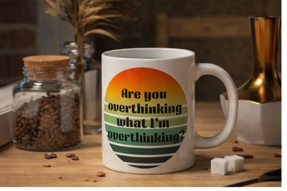 Are You Overthinking What I'm Overthinking? Retro Sunset Mug | 20oz Cozy Coffee Cup☀️