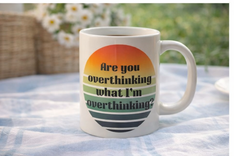 Are You Overthinking What I'm Overthinking? Retro Sunset Mug | 20oz Cozy Coffee Cup☀️