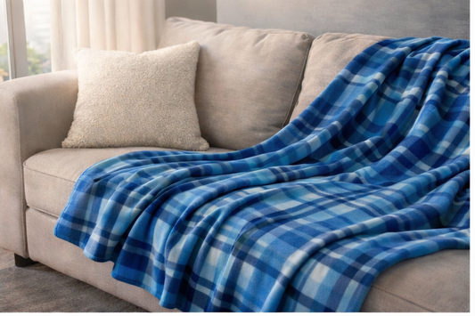 ✨ Blue Plaid Velveteen Blanket – Cozy Cabin Throw for Couch, Bed & Reading Nook | Soft Microfiber Plaid Blanket ✨