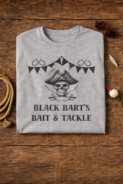 🏴‍☠️ Black Bart’s Bait & Tackle Tee – Vintage Pirate Fishing Shirt | Skull Graphic Angler Tee 🏴‍☠️