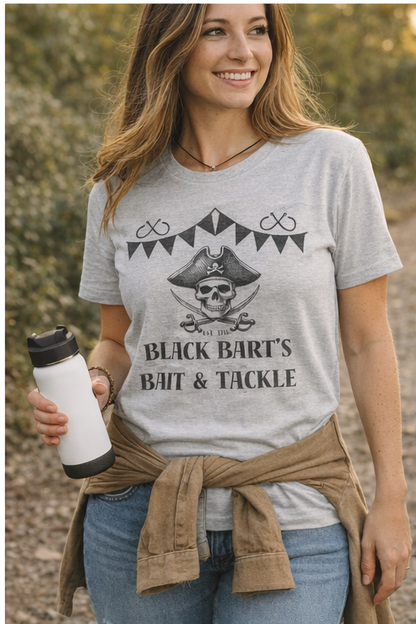 🏴‍☠️ Black Bart’s Bait & Tackle Tee – Vintage Pirate Fishing Shirt | Skull Graphic Angler Tee 🏴‍☠️