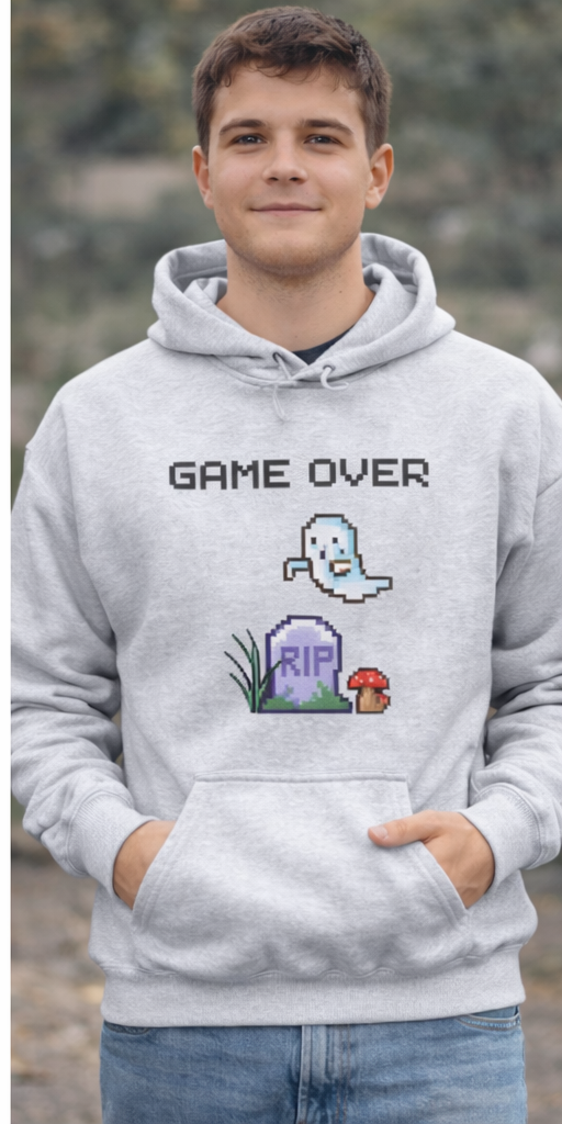 👻Game Over Pixel Ghost Hoodie  | Cozy Gamer Sweatshirt 👻
