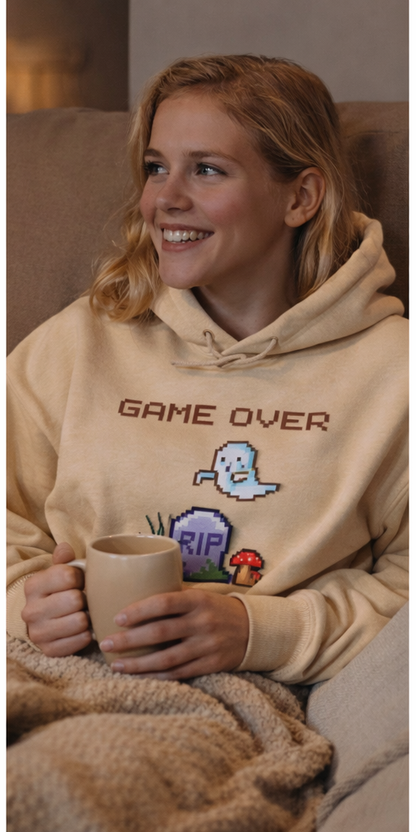 👻Game Over Pixel Ghost Hoodie  | Cozy Gamer Sweatshirt 👻