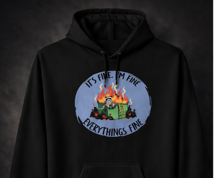 🔥 It’s Fine I’m Fine Dumpster Fire Hoodie – Cozy Chaos Sweatshirt 🔥