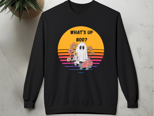 👻 What’s Up Boo Ghost Sweatshirt – Cozy Retro Halloween Crewneck, Cute Spooky Floral Pullover, Fall Aesthetic Sweatshirt 👻