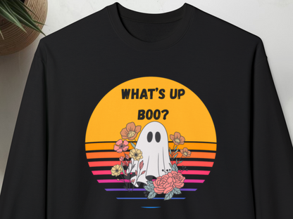 👻 What’s Up Boo Ghost Sweatshirt – Cozy Retro Halloween Crewneck, Cute Spooky Floral Pullover, Fall Aesthetic Sweatshirt 👻