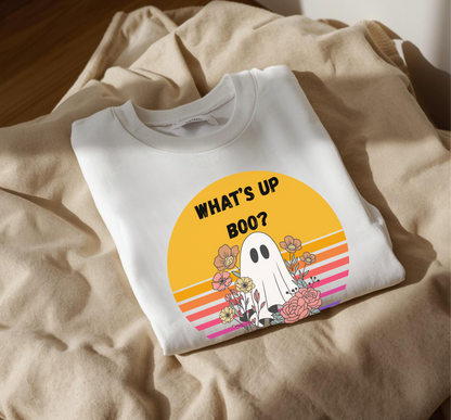 👻 What’s Up Boo Ghost Sweatshirt – Cozy Retro Halloween Crewneck, Cute Spooky Floral Pullover, Fall Aesthetic Sweatshirt 👻