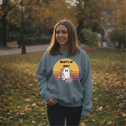 👻 What’s Up Boo Ghost Sweatshirt – Cozy Retro Halloween Crewneck, Cute Spooky Floral Pullover, Fall Aesthetic Sweatshirt 👻