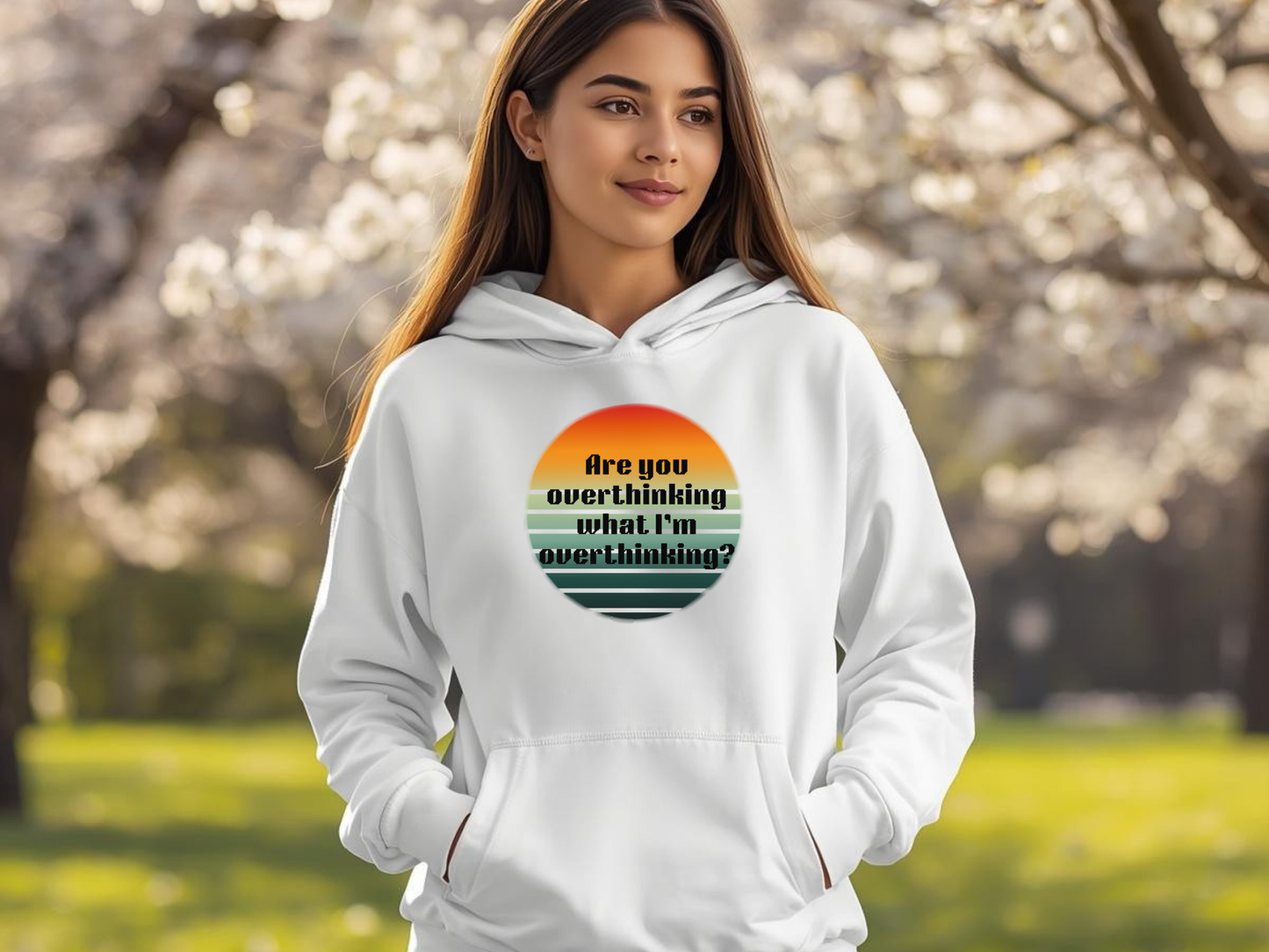 🧠 Are You Overthinking Hoodie – Retro Sunset Graphic, Cozy Anxiety Humor Sweatshirt 🧠