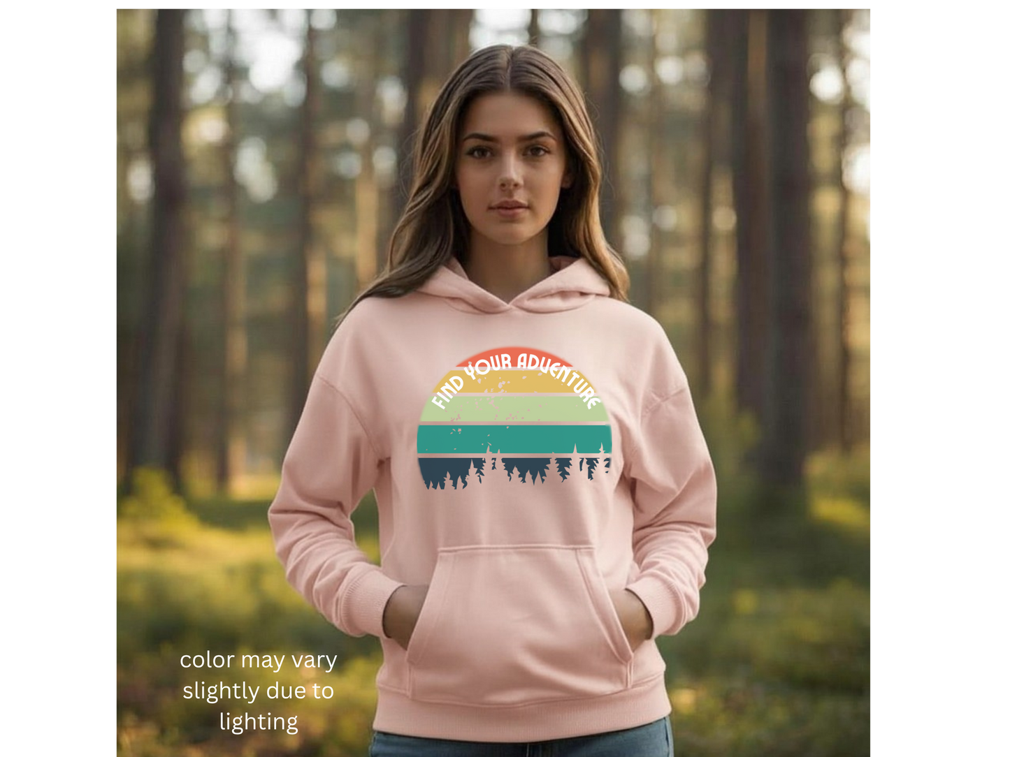 🌲 Find Your Adventure Hoodie | Retro Sunset Forest Silhouette 🌲