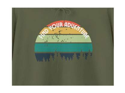 🌲 Find Your Adventure Hoodie | Retro Sunset Forest Silhouette 🌲