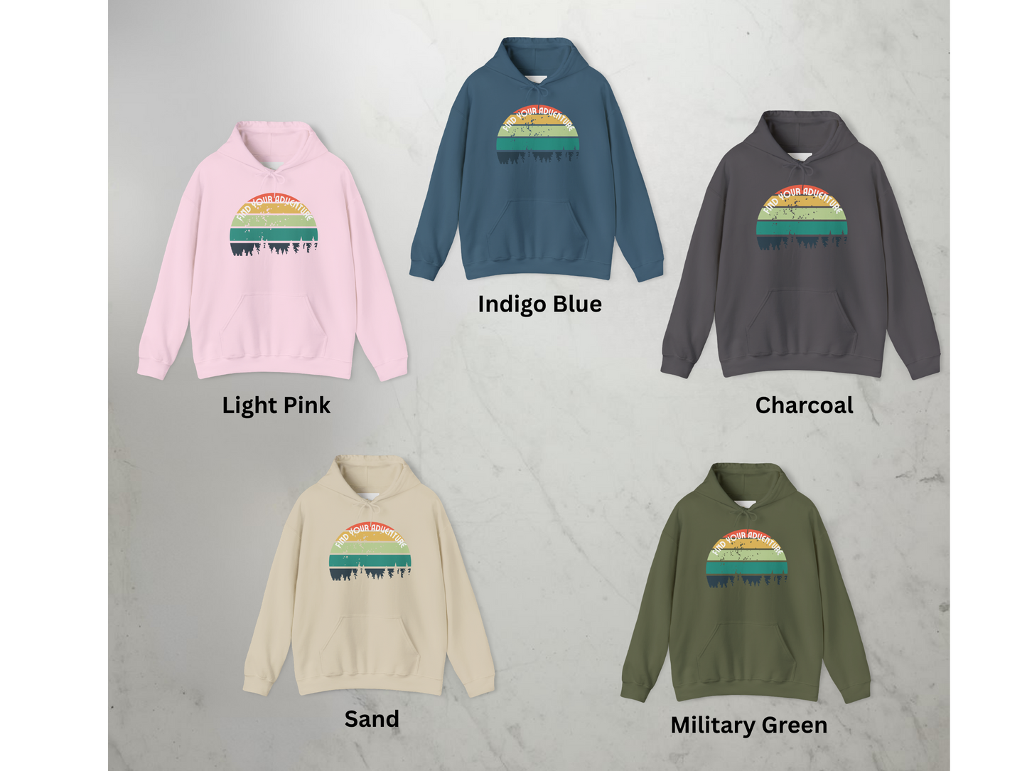 🌲 Find Your Adventure Hoodie | Retro Sunset Forest Silhouette 🌲